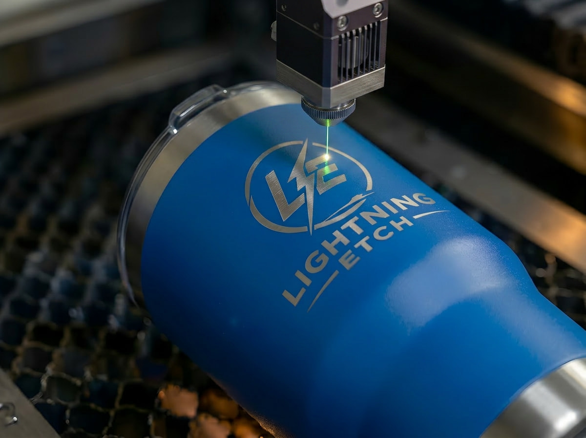 Laser engraving a custom tumbler with sparks